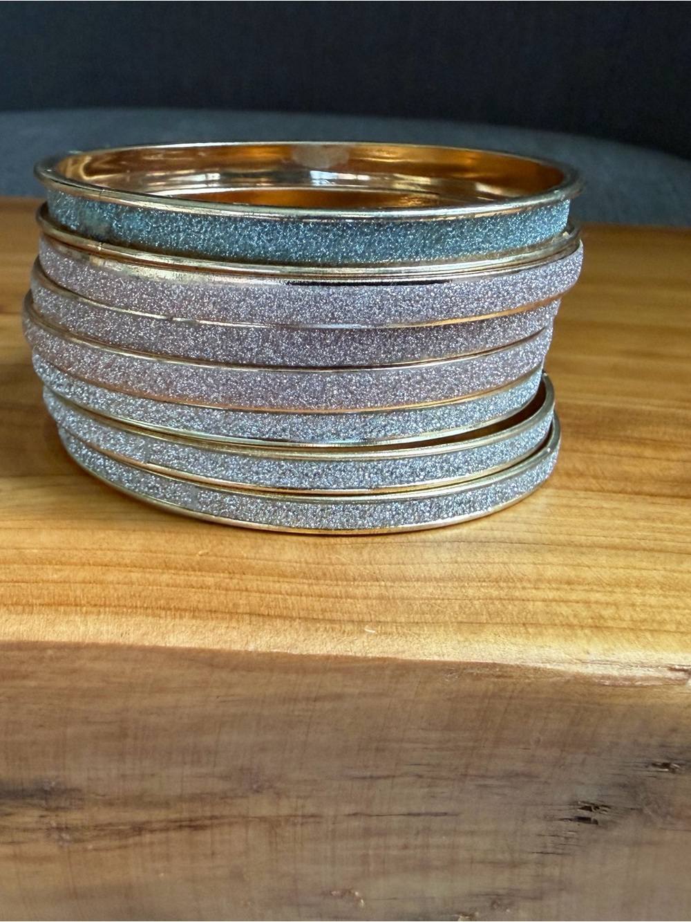 Glitter Stackable Bangle Bracelet Set - Silver and Rose Gold